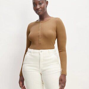 Everlane Micro Rib Long Sleeve Henley Shirt Toasted Coconut Brown Women’s M